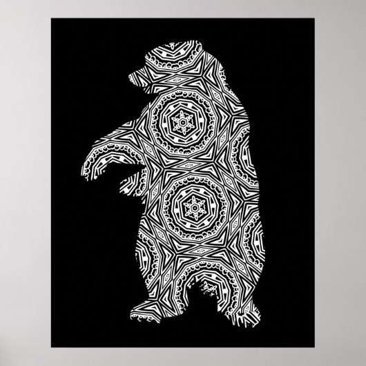 Zwart-Wit Dier Beer Geometrische Kleur Kunst Poster (Voorkant)