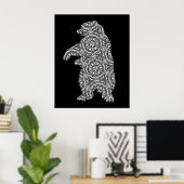 Zwart-Wit Dier Beer Geometrische Kleur Kunst Poster (Thuiskantoor)