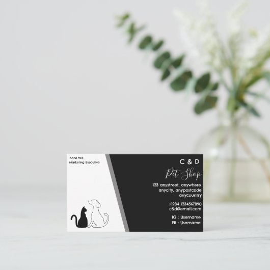 Zwart-wit dierenwinkel visitekaartje (Staand voorkant)