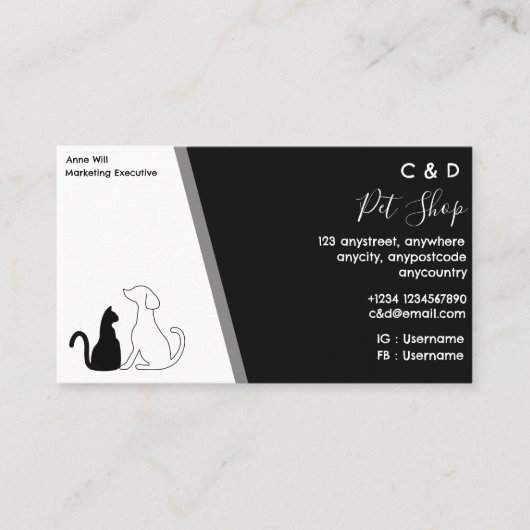 Zwart-wit dierenwinkel visitekaartje (Voorkant)