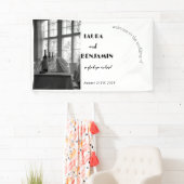 Zwart-wit dinertafel bruiloft spandoek (Insitu)