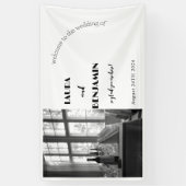 Zwart-wit dinertafel bruiloft spandoek (Verticaal)