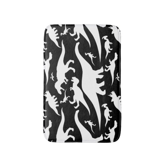 Zwart-wit dinosauruspatroon badmat (Voorkant Verticaal)