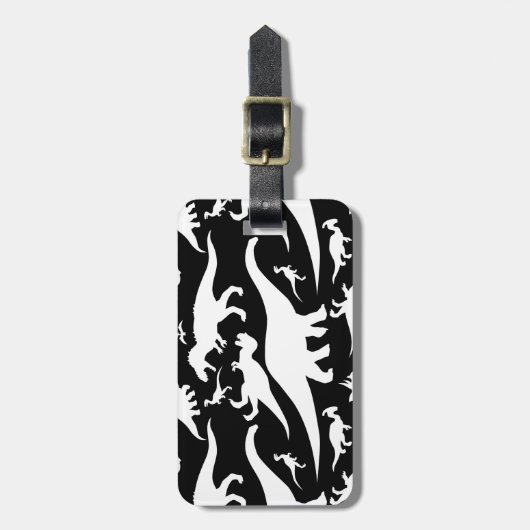 Zwart-wit dinosauruspatroon bagagelabel (Voorkant verticaal)