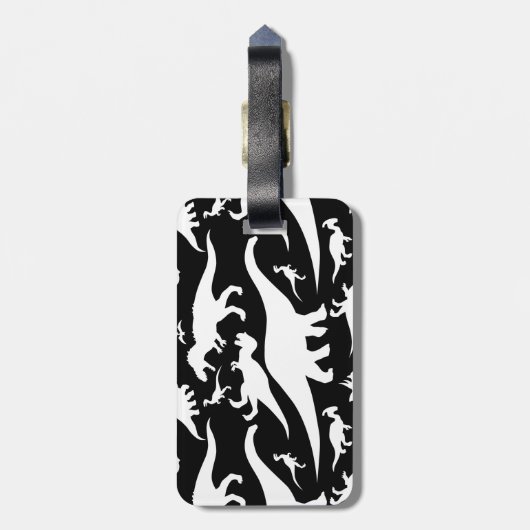 Zwart-wit dinosauruspatroon bagagelabel (Achterkant verticaal)