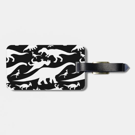 Zwart-wit dinosauruspatroon bagagelabel (Achterkant horizontaal)