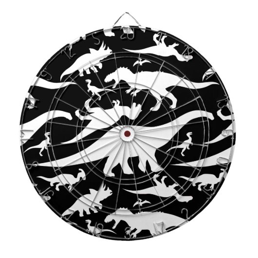 Zwart-wit dinosauruspatroon dartbord (Voorkant)