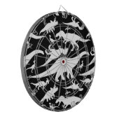 Zwart-wit dinosauruspatroon dartbord (Voorkant Links)