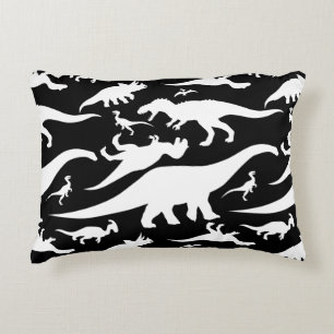 Zwart-wit dinosauruspatroon decoratief kussen