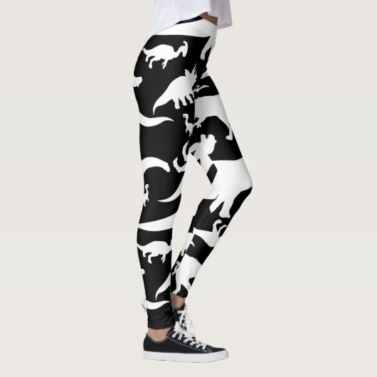 Zwart-wit dinosauruspatroon leggings (Rechts)