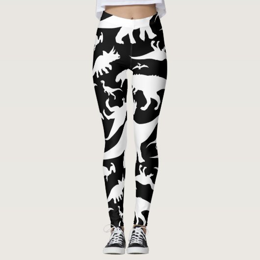 Zwart-wit dinosauruspatroon leggings (Voorkant)