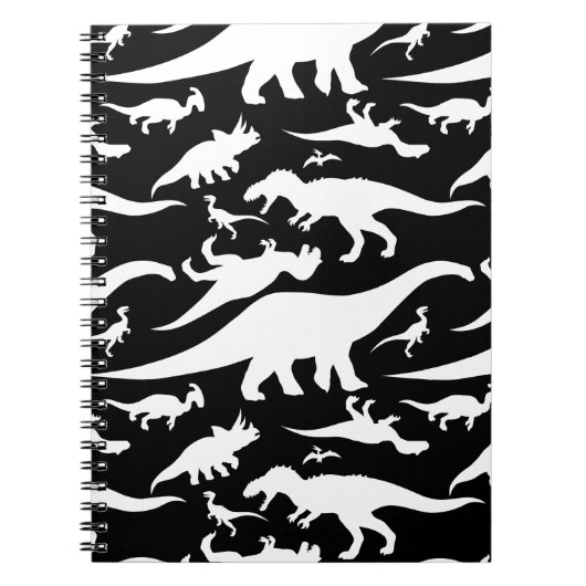Zwart-wit dinosauruspatroon notitieboek (Voorkant)
