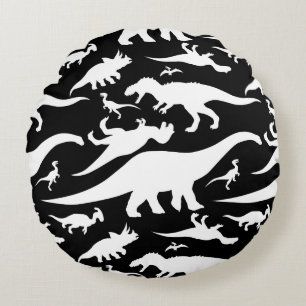 Zwart-wit dinosauruspatroon rond kussen