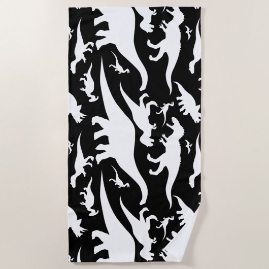 Zwart-wit dinosauruspatroon strandlaken (Voorkant)
