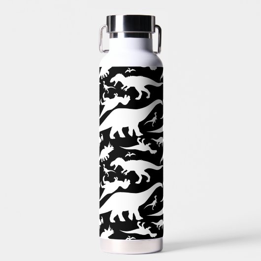 Zwart-wit dinosauruspatroon waterfles (Voorkant)