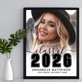 Zwart-wit diploma-feestbord poster