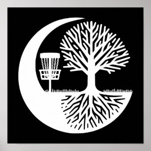 Zwart-wit discgolf-silhouet poster