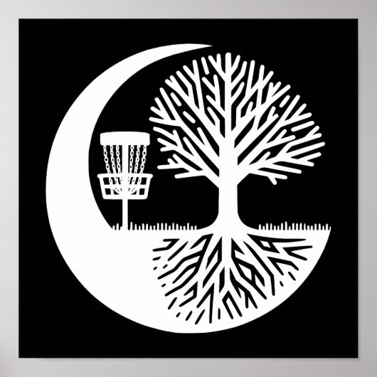 Zwart-wit discgolf-silhouet poster (Voorkant)