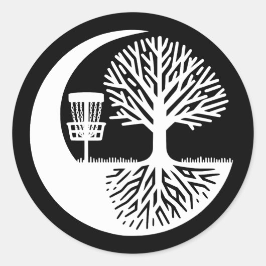 Zwart-wit discgolf-silhouet  ronde sticker (Voorkant)
