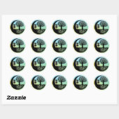 Zwart-wit discgolf-silhouet ronde sticker (Vel)