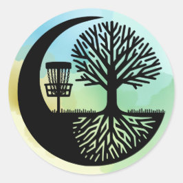 Zwart-wit discgolf-silhouet ronde sticker