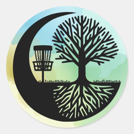 Zwart-wit discgolf-silhouet ronde sticker (Voorkant)