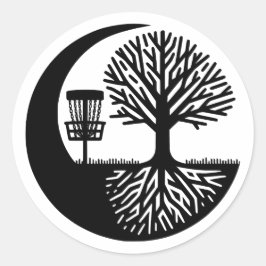 Zwart-wit discgolf-silhouet ronde sticker