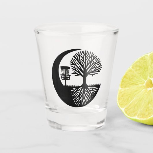 Zwart-wit discgolf-silhouet shot glas (Voorkant)