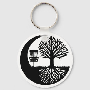 Zwart-wit discgolf-silhouet sleutelhanger
