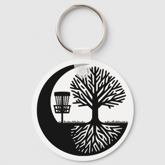 Zwart-wit discgolf-silhouet sleutelhanger (Voorkant)