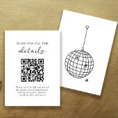 Zwart-wit disco bal bruiloft details QR-code Informatiekaartje