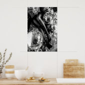 Zwart-wit Disco Bal Print, Cocktail Poster (Keuken)