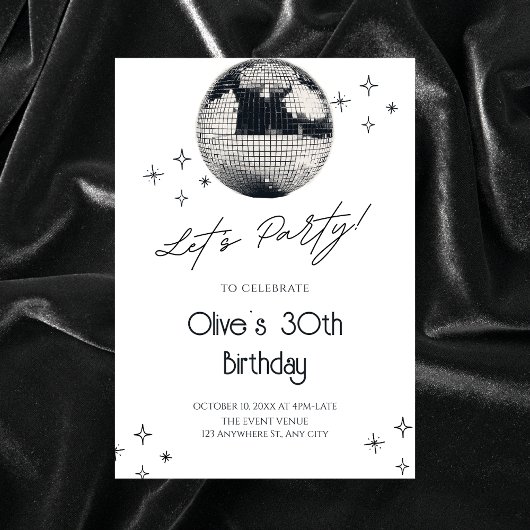 Zwart-wit discobalfeest  kaart