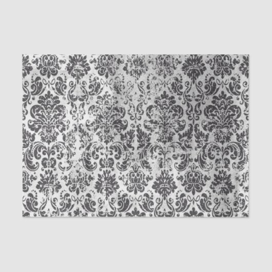 Zwart-wit Distressed Damask Pattern Tissuepapier (Voorkant)