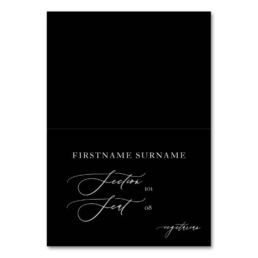 Zwart Wit DIY Gevouwen Bruiloft Plaats Kaart (Voorkant)