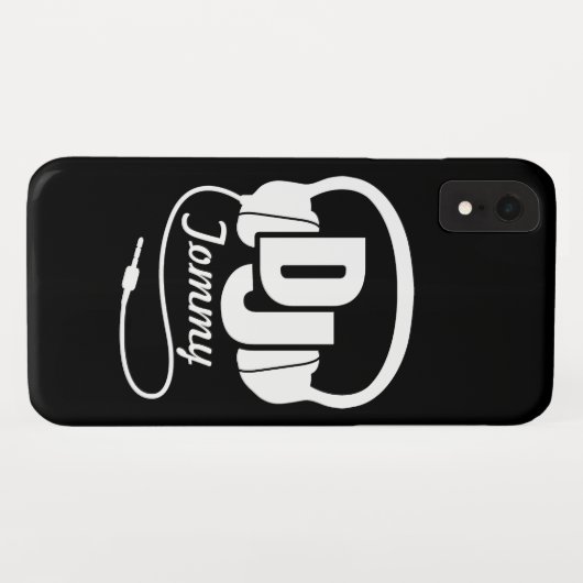 Zwart-wit DJ naam hoofdtelefoon iphone case (Achterkant (horizontaal))