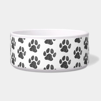 Zwart-wit Dog Paw Print Linocut Voerbakje