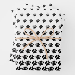 Zwart-wit Dog Paw Print Patroon Aangepast Inpakpapier Vel