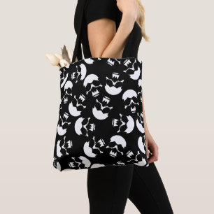 Zwart-wit donker esthetisch schedelpatroon tote bag