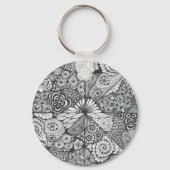 Zwart-wit doodle art keyring. sleutelhanger (Voorkant)