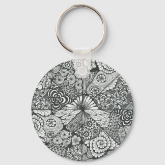 Zwart-wit doodle art keyring. sleutelhanger