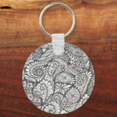 Zwart-wit doodle art keyring. sleutelhanger (Achterkant)