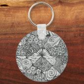 Zwart-wit doodle art keyring. sleutelhanger (Voorkant)