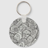 Zwart-wit doodle art keyring. sleutelhanger (Achterkant)
