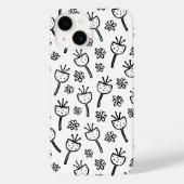 Zwart-wit doodle bloemen iPhone case (Achterkant)