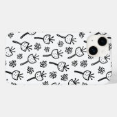 Zwart-wit doodle bloemen iPhone case (Achterkant (horizontaal))