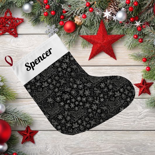 Zwart-wit Doodle Christmas Sleigh Pattern Grote Kerstsok