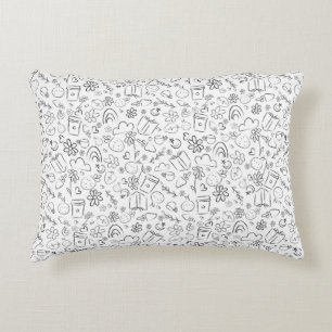 Zwart & Wit Doodle Cute Dingen Naadloos Patroon Accent Kussen