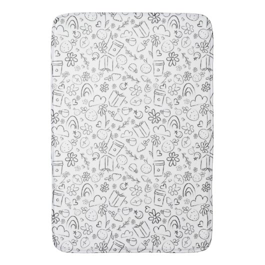 Zwart & Wit Doodle Cute Dingen Naadloos Patroon Badmat (Voorkant Verticaal)