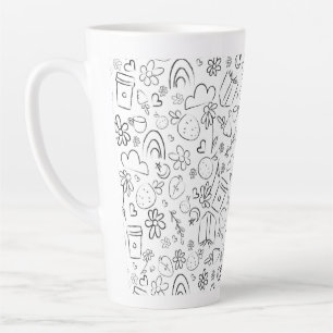 Zwart & Wit Doodle Cute Dingen Naadloos Patroon Latte Mok